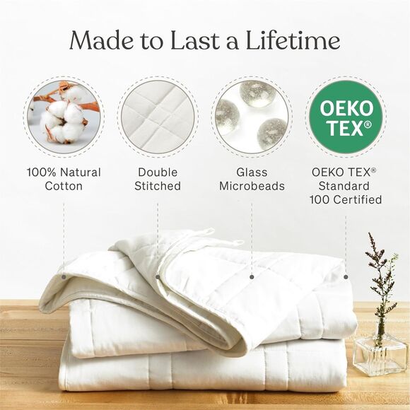 Baloo Weighted Blanket for Adults 12 lb Throw Pebble White, 42"x72" - Picture 3 of 4